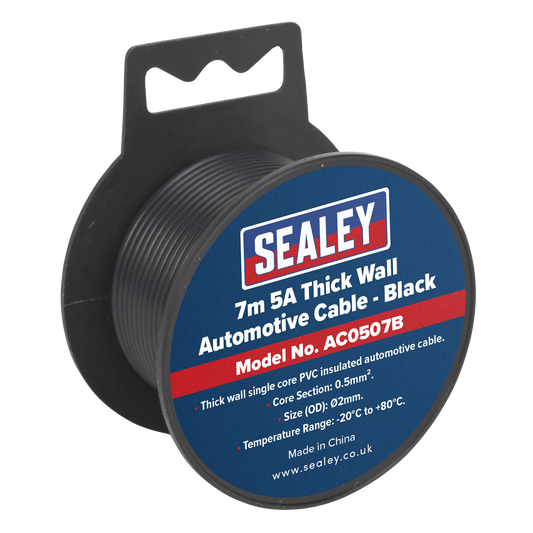 Sealey Thick Wall Single Core PVC Coated Automotive Cable 5A 7m Black AC0507B