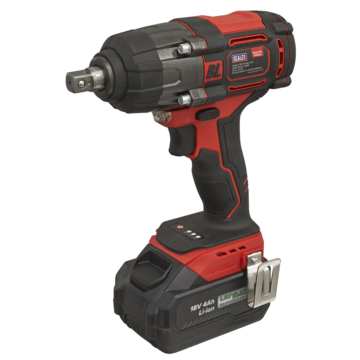 Sealey Cordless Brushless Impact Wrench 18V 4Ah Lithium-Ion 1/2" Drive CP650LI