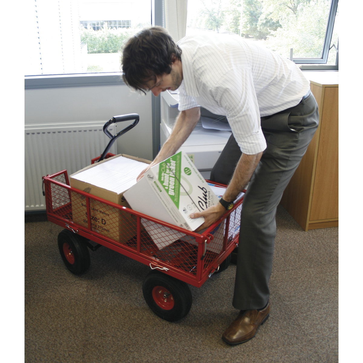 Sealey Platform Truck With Sides Pneumatic Tyres 200kg Capacity Red CST997