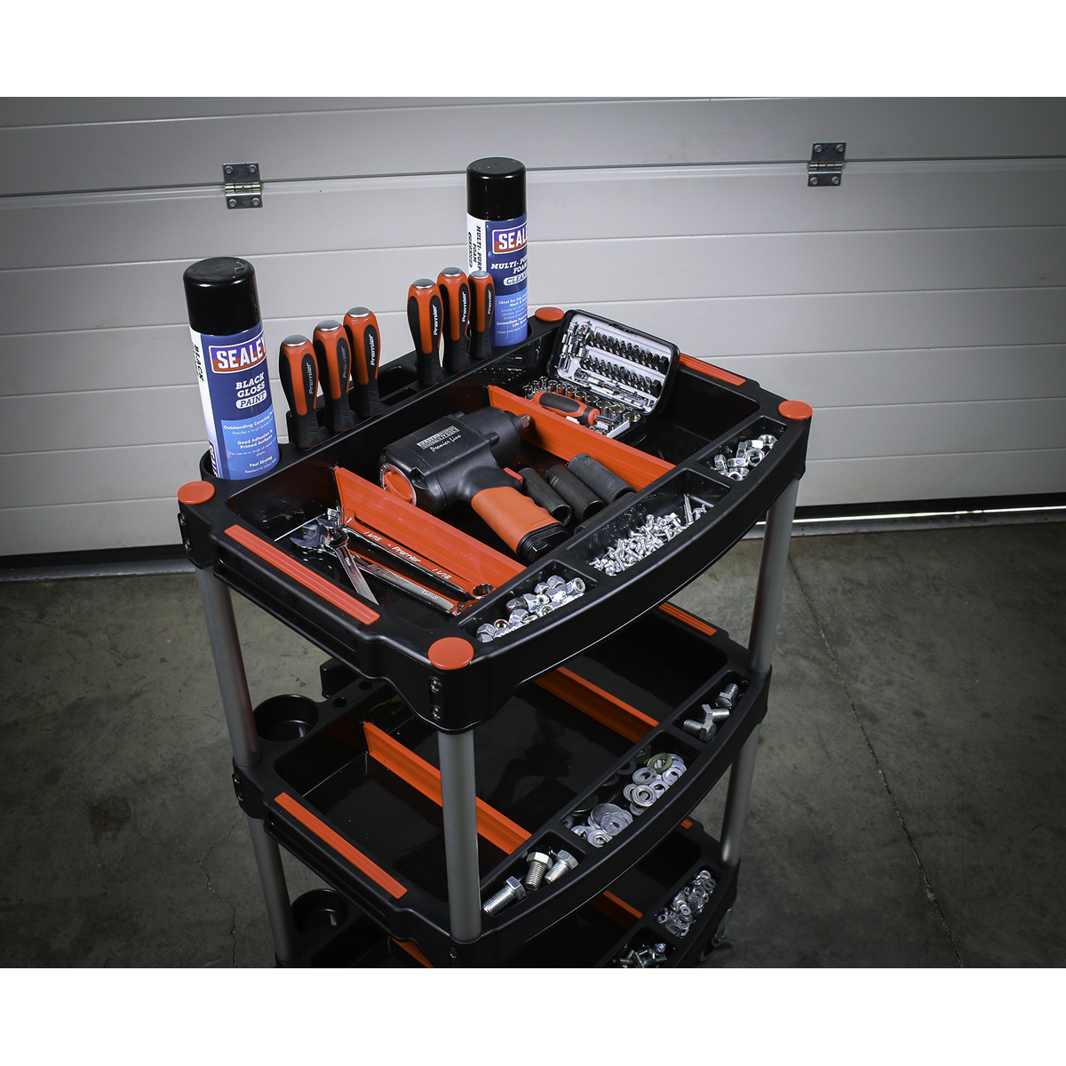 Sealey Workshop Trolley 3-Level Composite With Parts Storage Capacity 90kg CX313