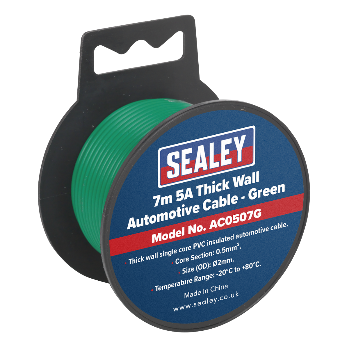 Sealey Thick Wall Single Core PVC Coated Automotive Cable 5A 7m Green AC0507G