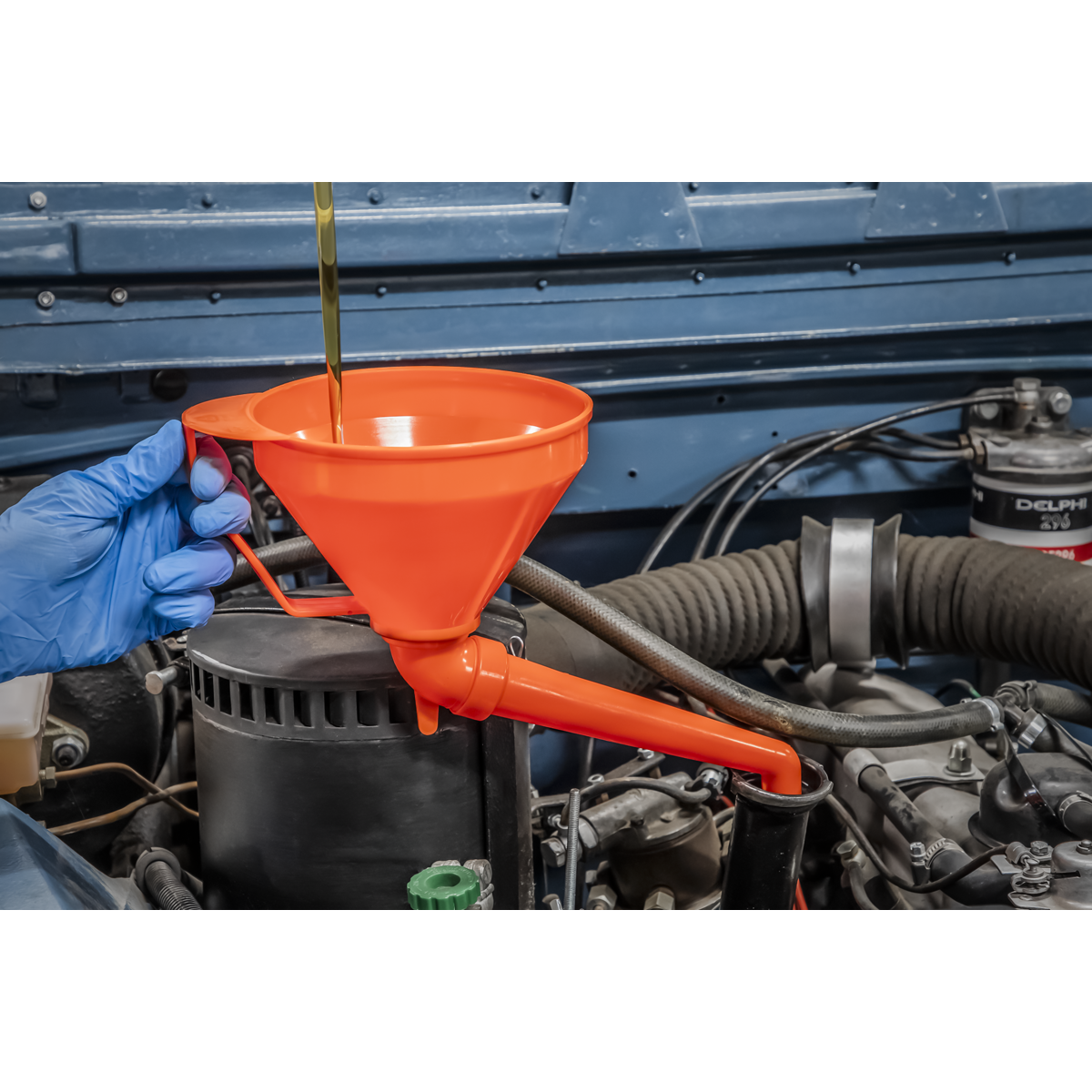 Sealey Ø160mm Funnel With Fixed Offset Spout & Filter - Polyethylene F16