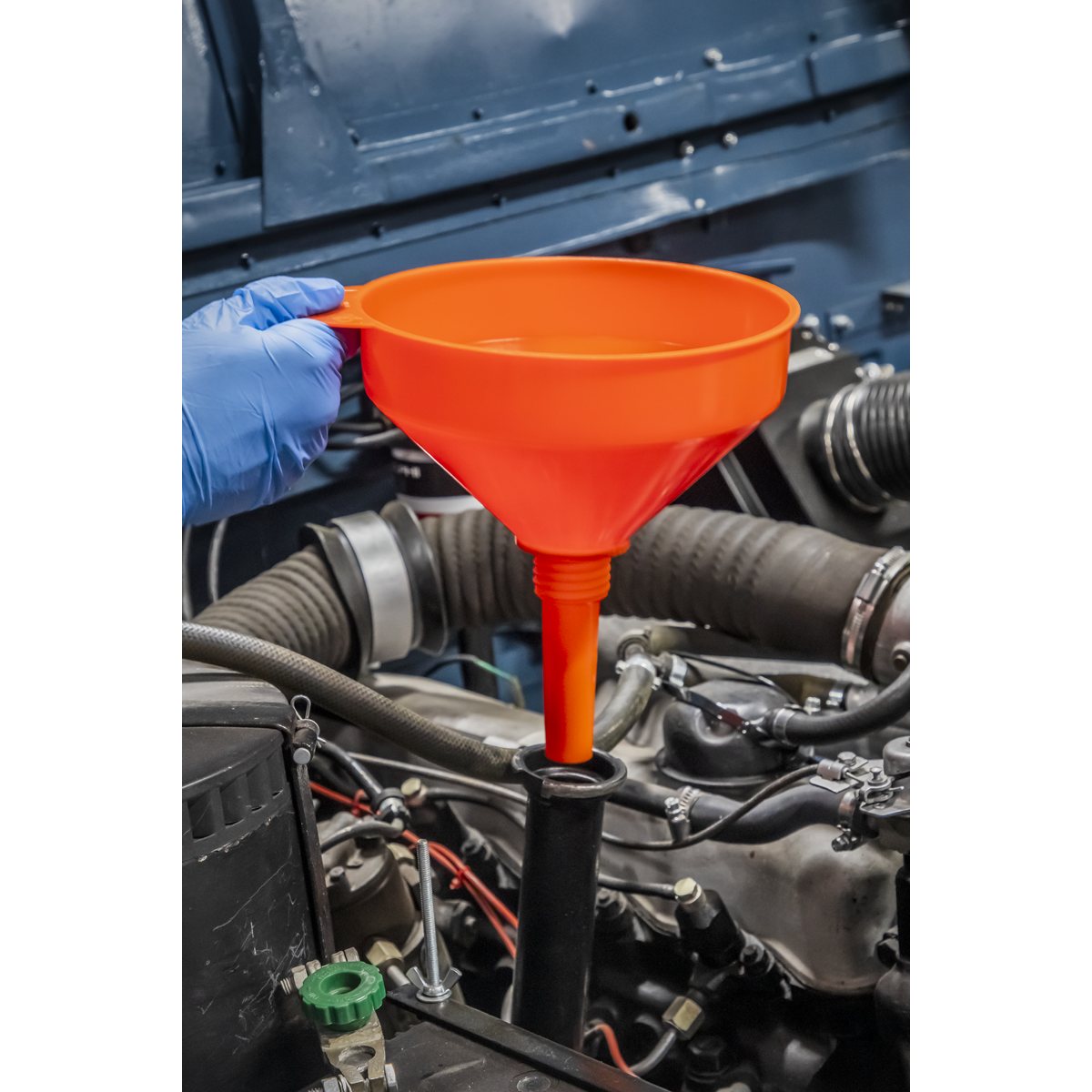 Sealey Ø200mm Fixed Spout Funnel With Filter & Rigid Straight Spout F2