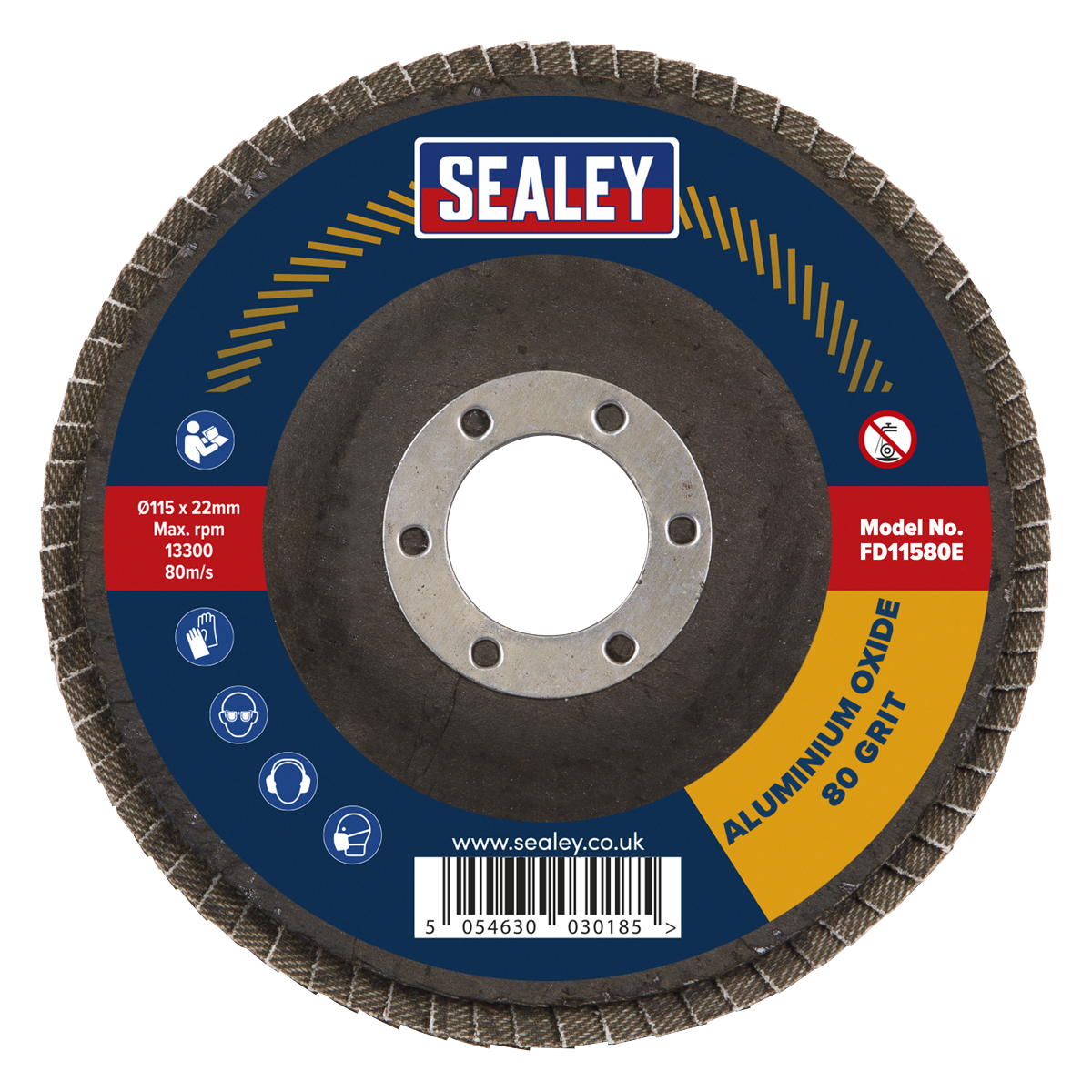 Sealey 80 Grit Flap Discs Aluminium Oxide 115mm 22mm Bore 10 Pieces FD11580E10