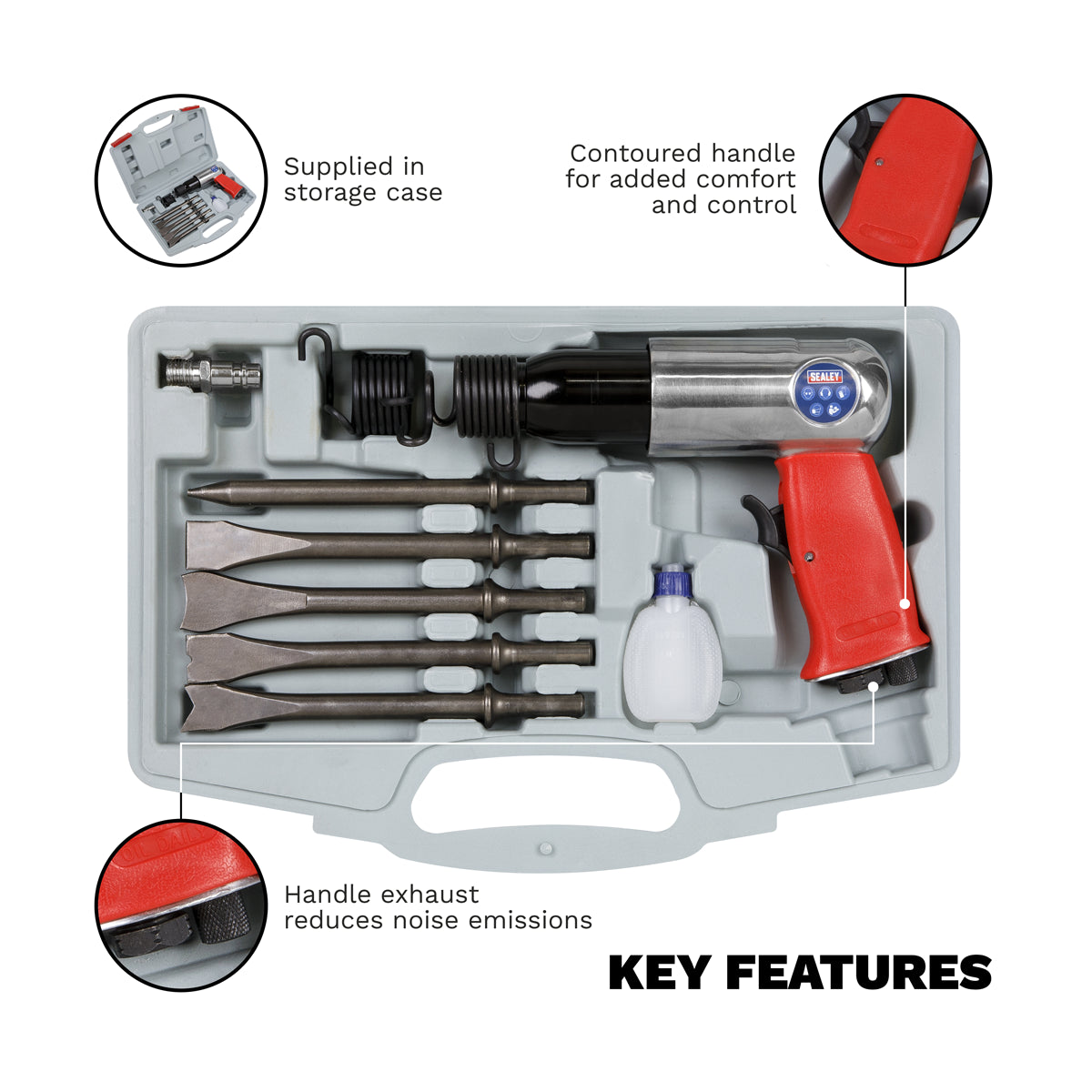 Sealey Air Hammer Kit Long Stroke 3500bpm Supplied in Storage Case GSA11