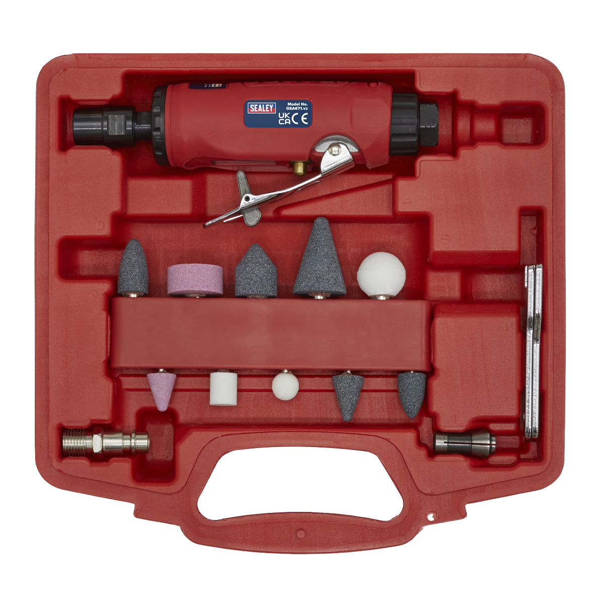 Sealey Air Die Grinder Kit With Low Noise Air Exhaust 13 Pieces Set GSA67