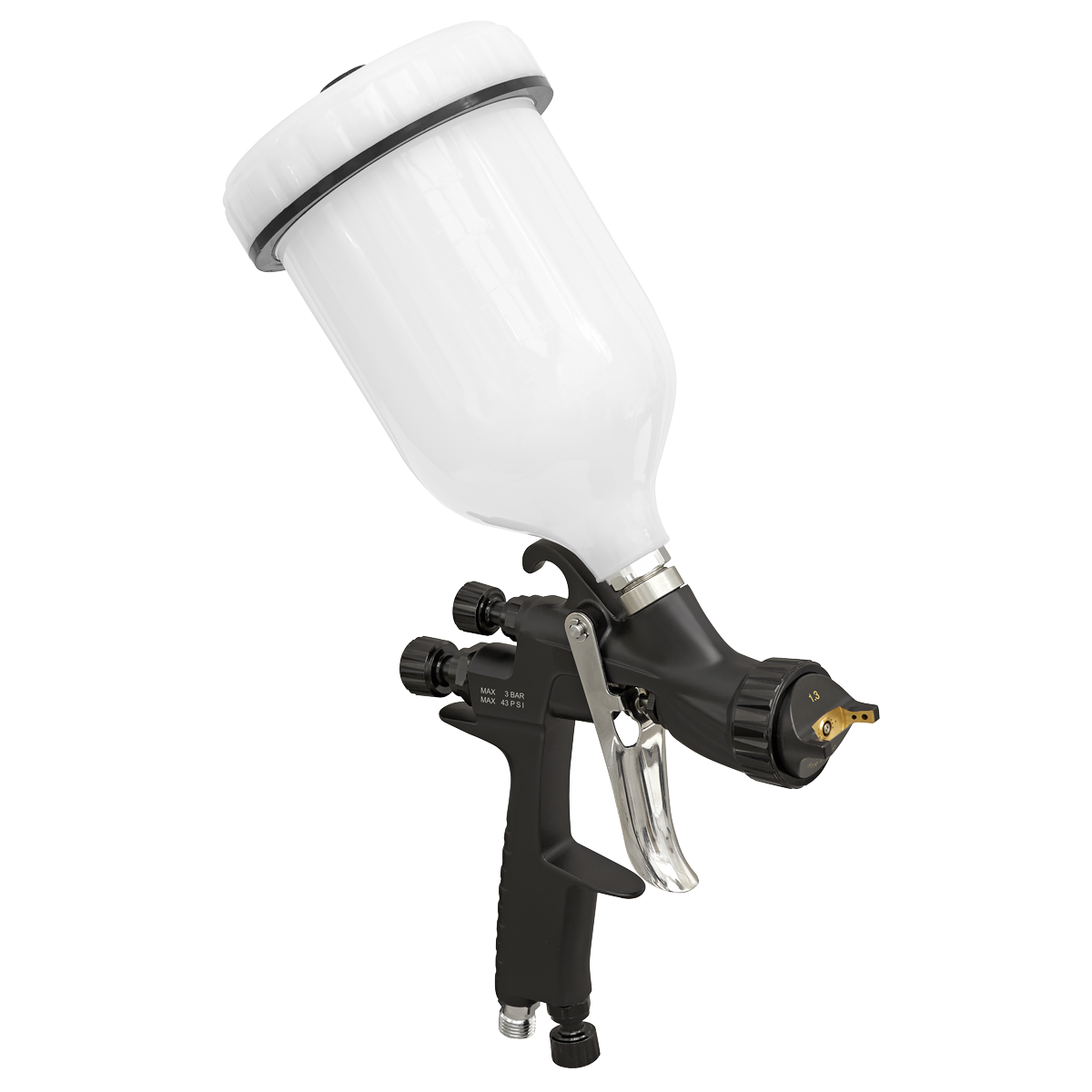 Sealey HVLP Gravity Feed Spray Gun 1.3mm Set-Up Clear Base Coats HVLP05