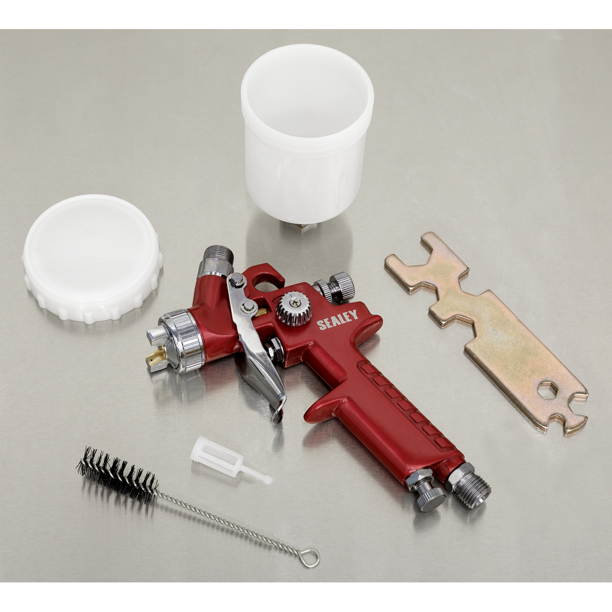 Sealey HVLP Gravity Feed Touch-Up Spray Gun Brass Air Cap 0.8mm Set-Up HVLP731