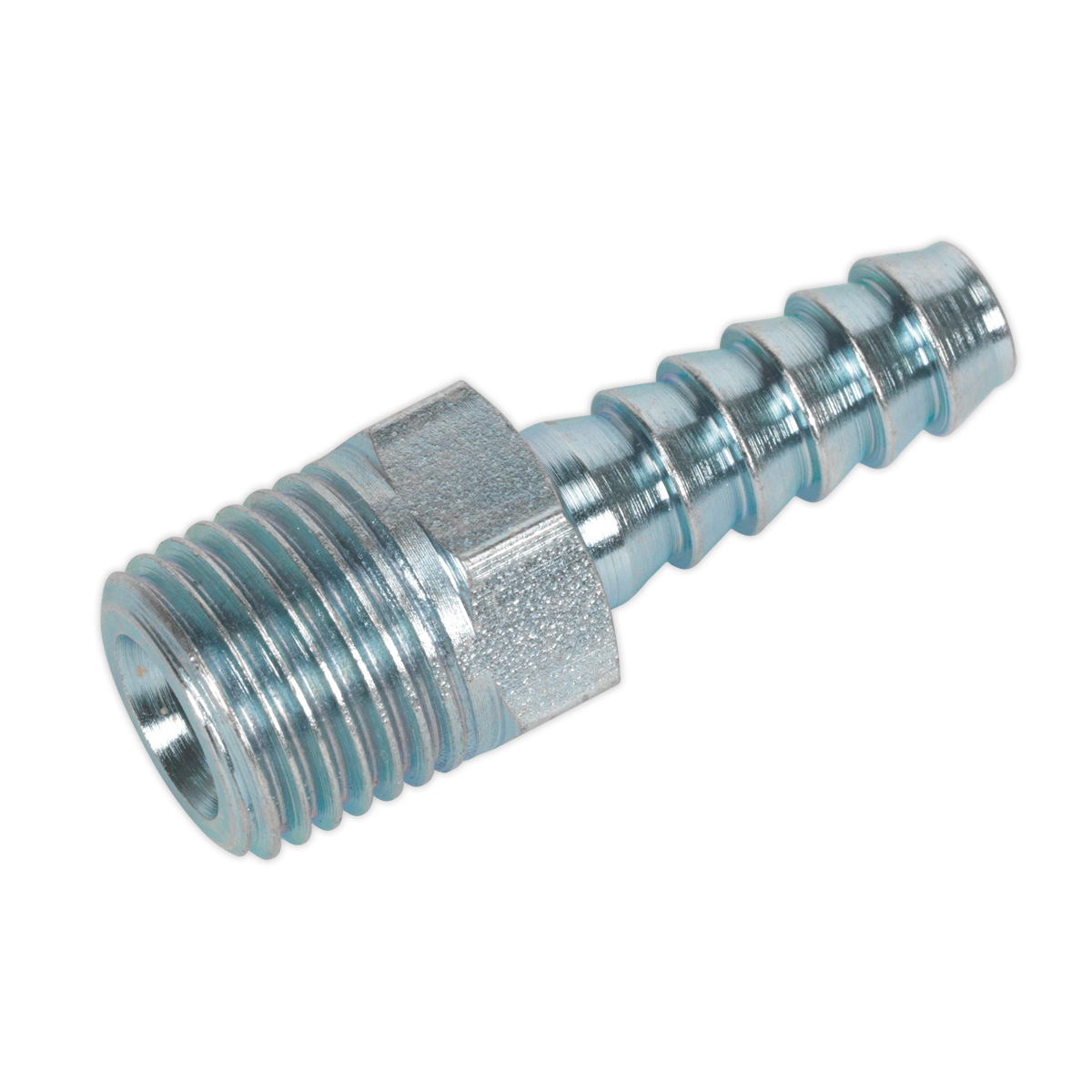Sealey Screwed Tailpiece Male 1/4" BSPT - 1/4" Hose Silver Pack of 5 Pieces AC08