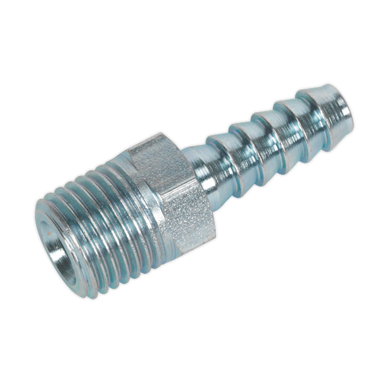 Sealey Screwed Tailpiece Male 1/4" BSPT - 1/4" Hose Silver Pack of 5 Pieces AC08