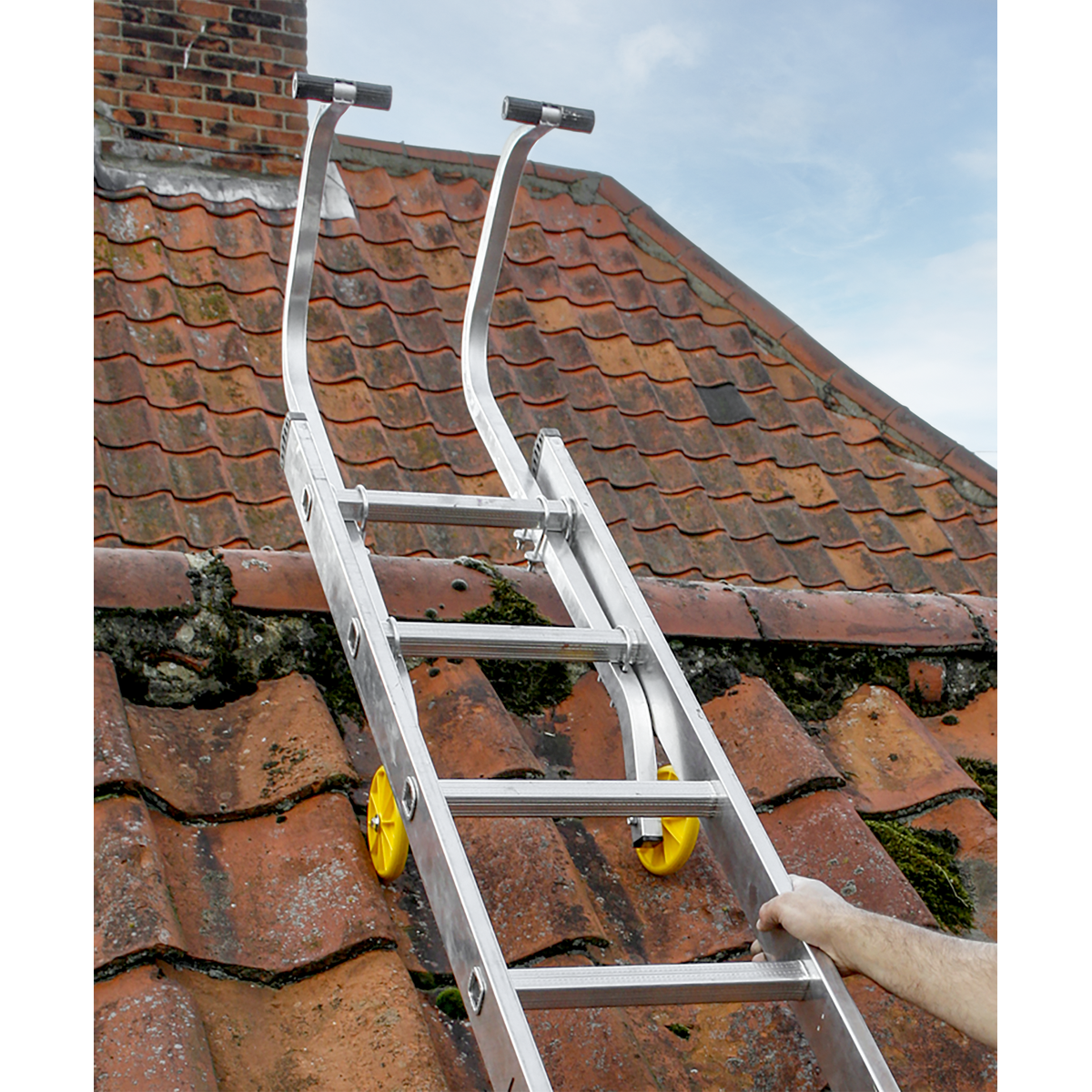 Sealey Ladder Roof Hook Aluminium 150kg Capacity Anti Slip Rubber Feet LAD003