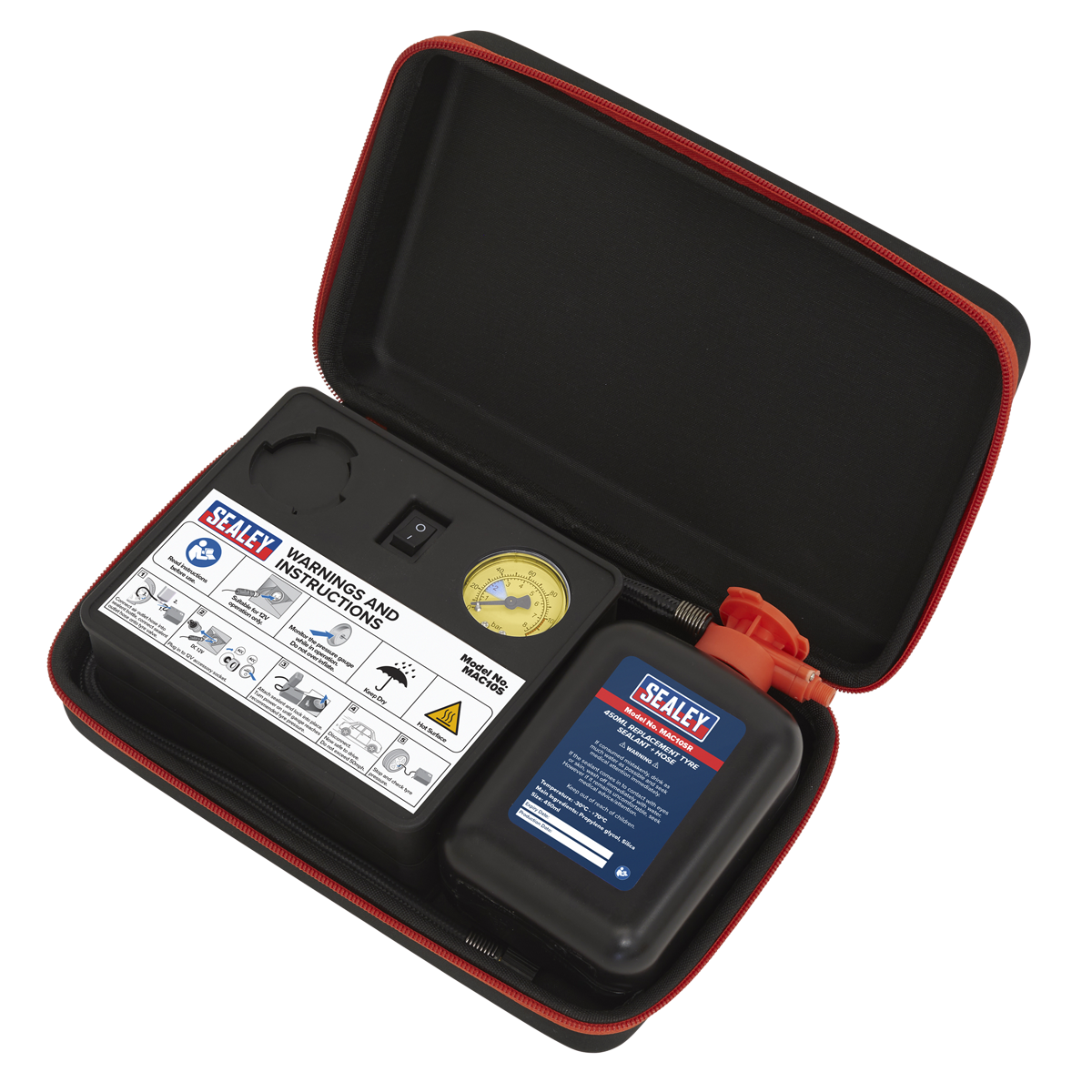 Sealey Tyre Inflator 12V + Emergency Puncture Sealant Kit 100PSI MAC10S