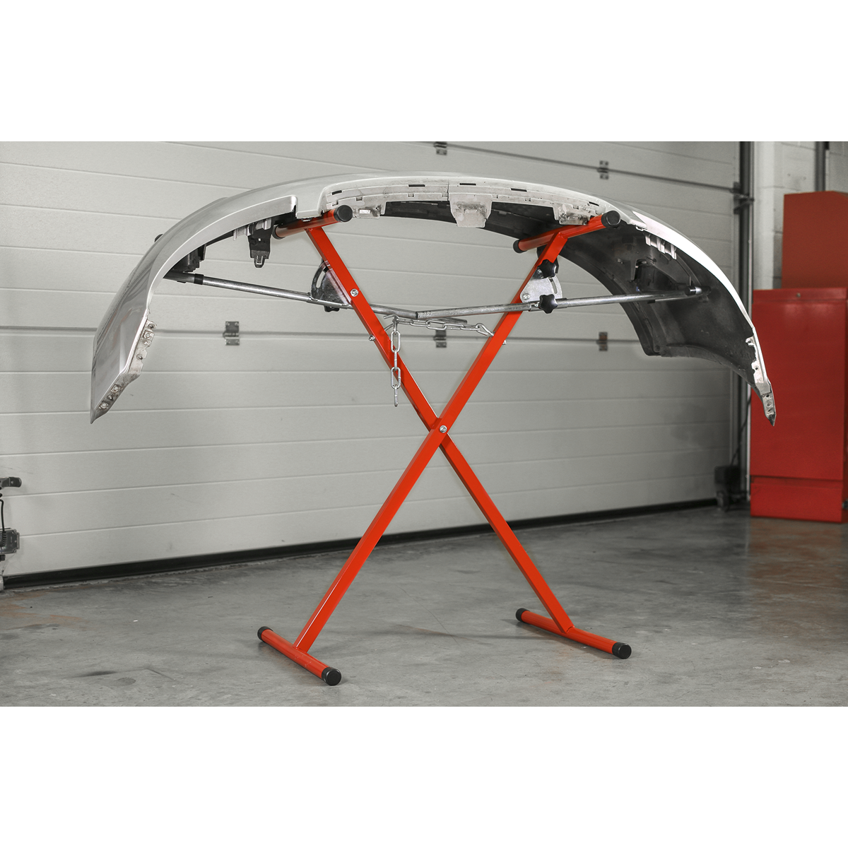 Sealey Folding Bumper/Panel Stand With Adjustable Stand Width Red/Silver MK54