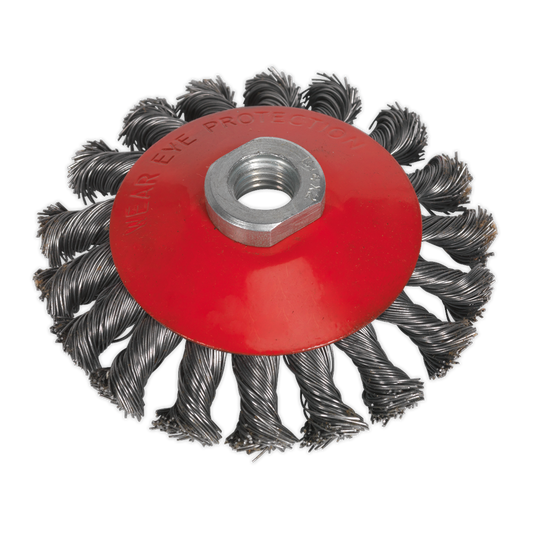 Sealey Conical Wire Brush With Twisted Steel Filaments Ø100mm M10 x 1.5mm CWB100
