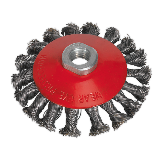 Sealey Conical Wire Brush With Twisted Steel Filaments Ø100mm M14 x 2mm CWB101