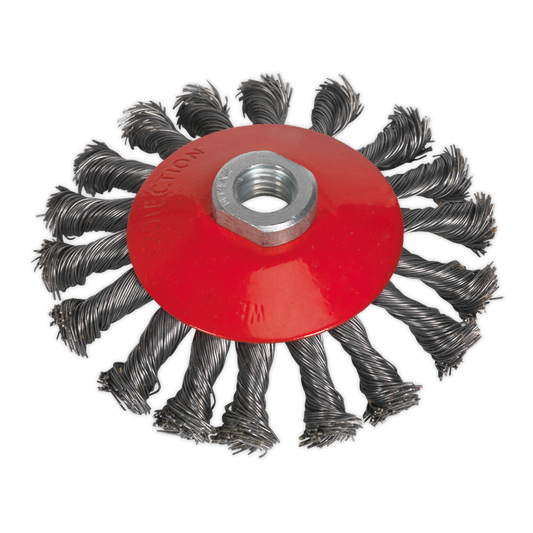 Sealey Conical Wire Brush With Twisted Steel Filaments Ø115mm M14 x 2mm CWB115