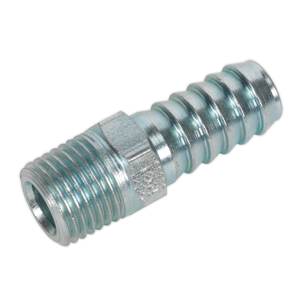Sealey Screwed Tailpiece Male 1/4" BSPT - 3/8" Hose Silver Pack of 5 Pieces AC09