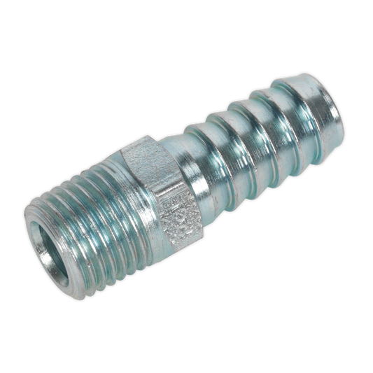 Sealey Screwed Tailpiece Male 1/4" BSPT - 3/8" Hose Silver Pack of 5 Pieces AC09