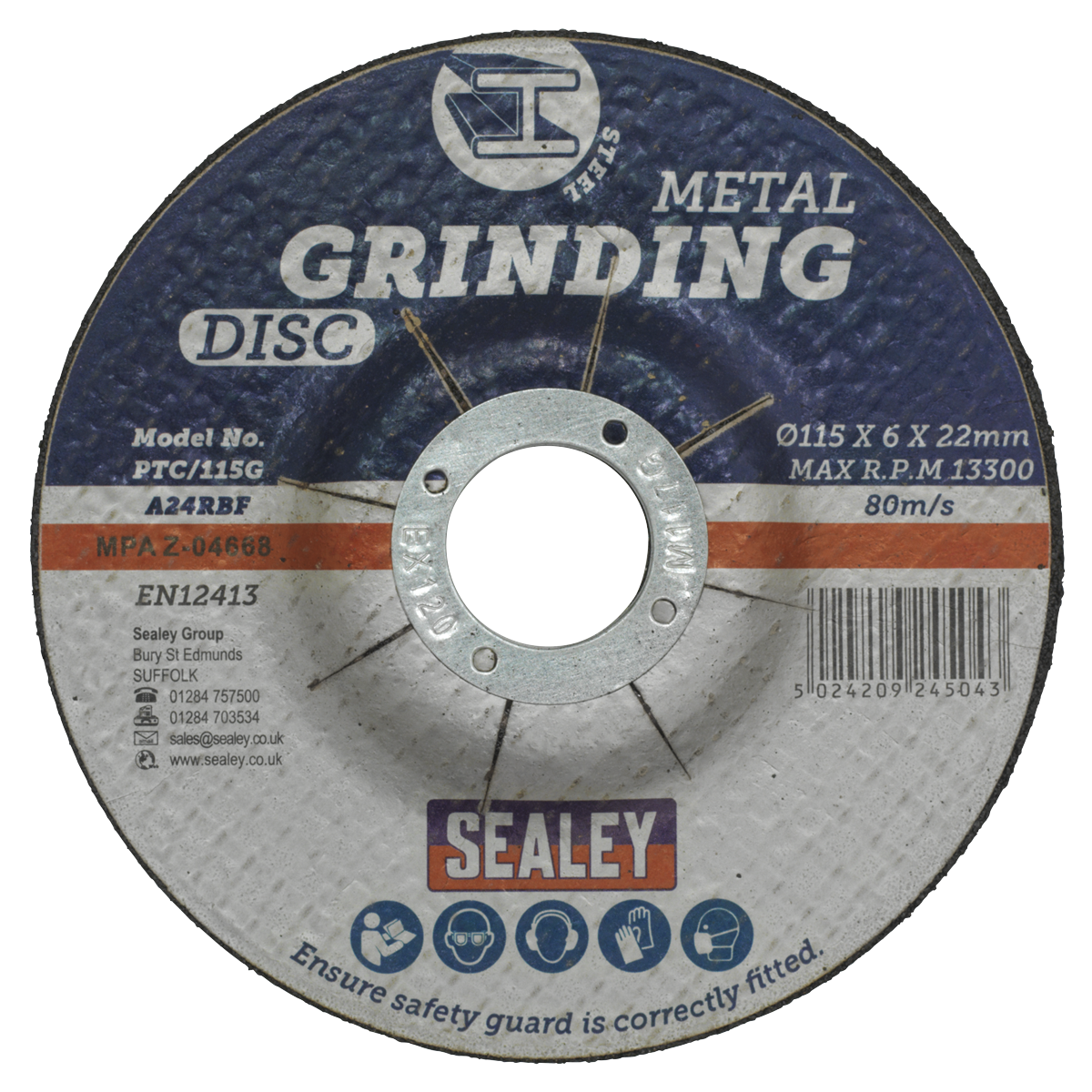 Sealey Aluminium Oxide Grinding Disc 115mm x 6mm Ø22mm Bore x12 Pieces PTC115G12