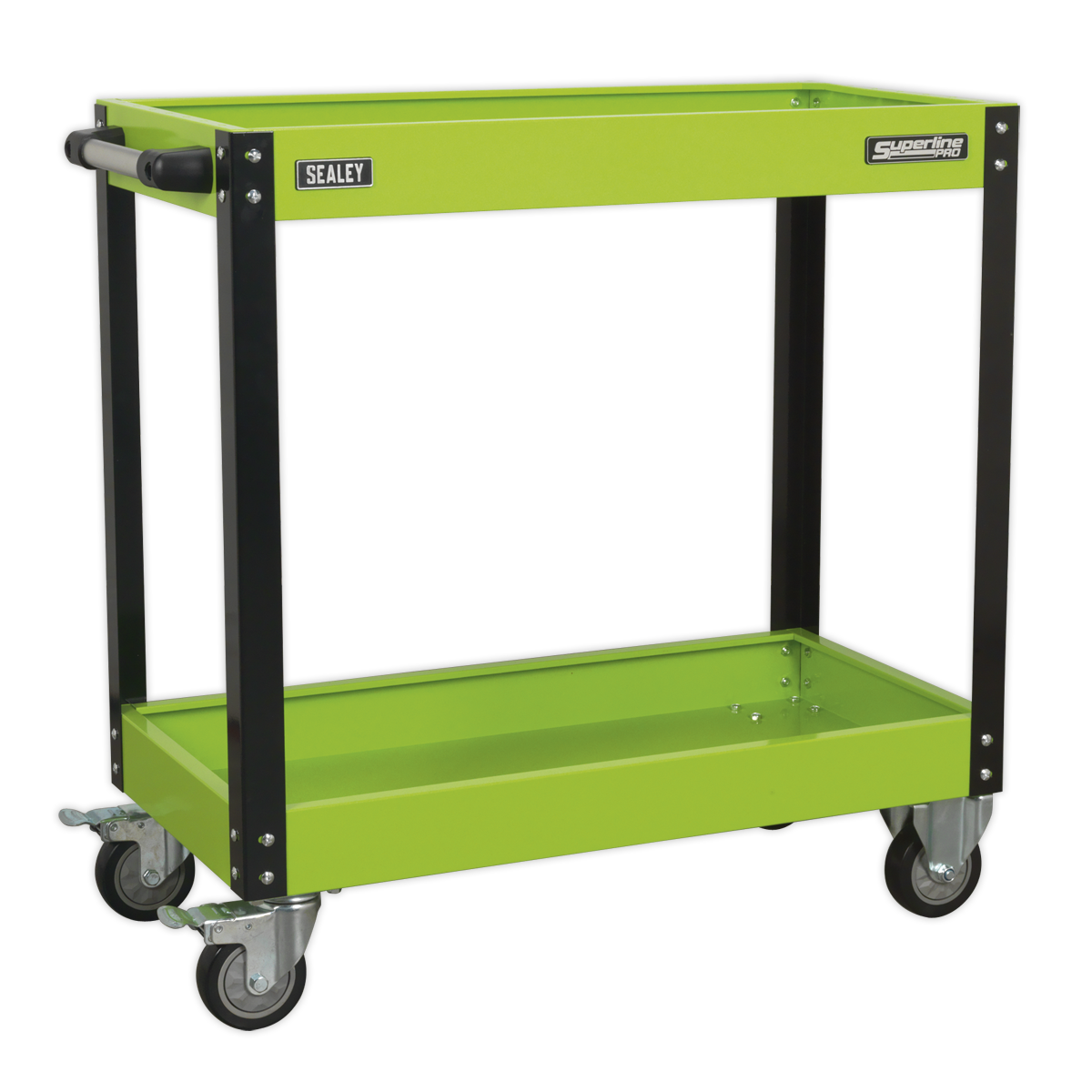 Sealey Workshop Trolley With Handle 2-Level Heavy Duty - Hi-Vis Green CX109HV
