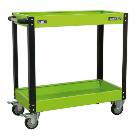 Sealey Workshop Trolley With Handle 2-Level Heavy Duty - Hi-Vis Green CX109HV