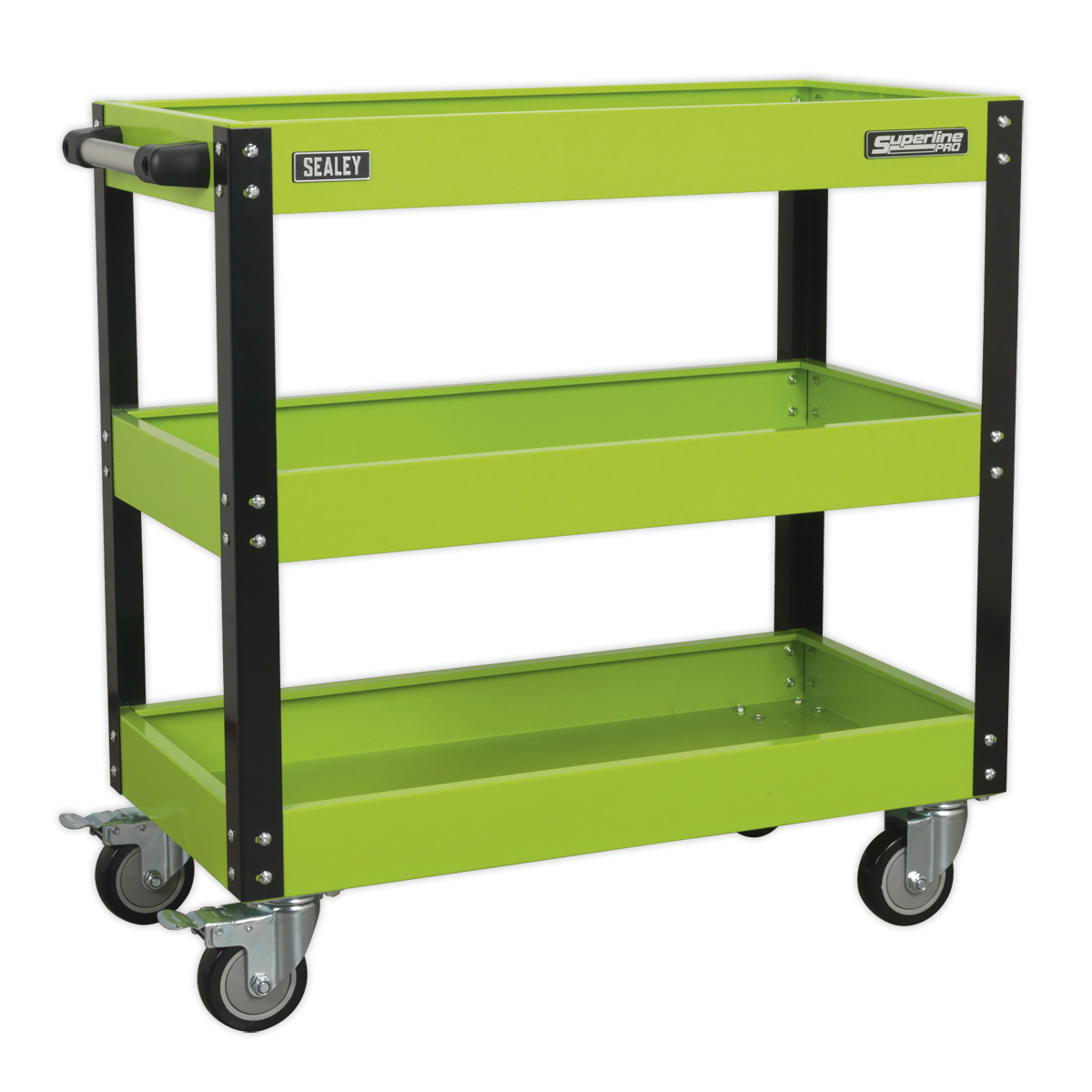 Sealey Workshop Trolley With Handle 3-Level Heavy Duty - Hi-Vis Green CX110HV