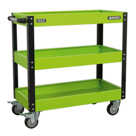 Sealey Workshop Trolley With Handle 3-Level Heavy Duty - Hi-Vis Green CX110HV