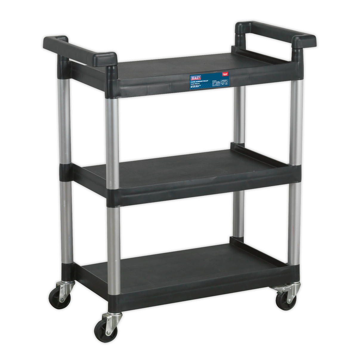 Sealey 3-Level Workshop Trolley With 30kg Capacity Per Shelf Black/Silver CX308