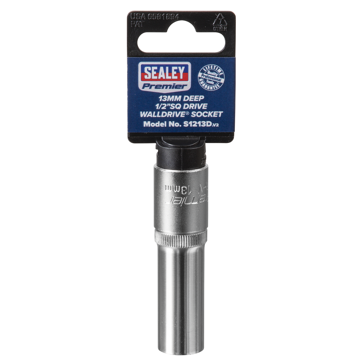 Sealey WallDrive Socket 13mm Deep 1/2" Square Drive Chrome Vanadium Steel S1213D