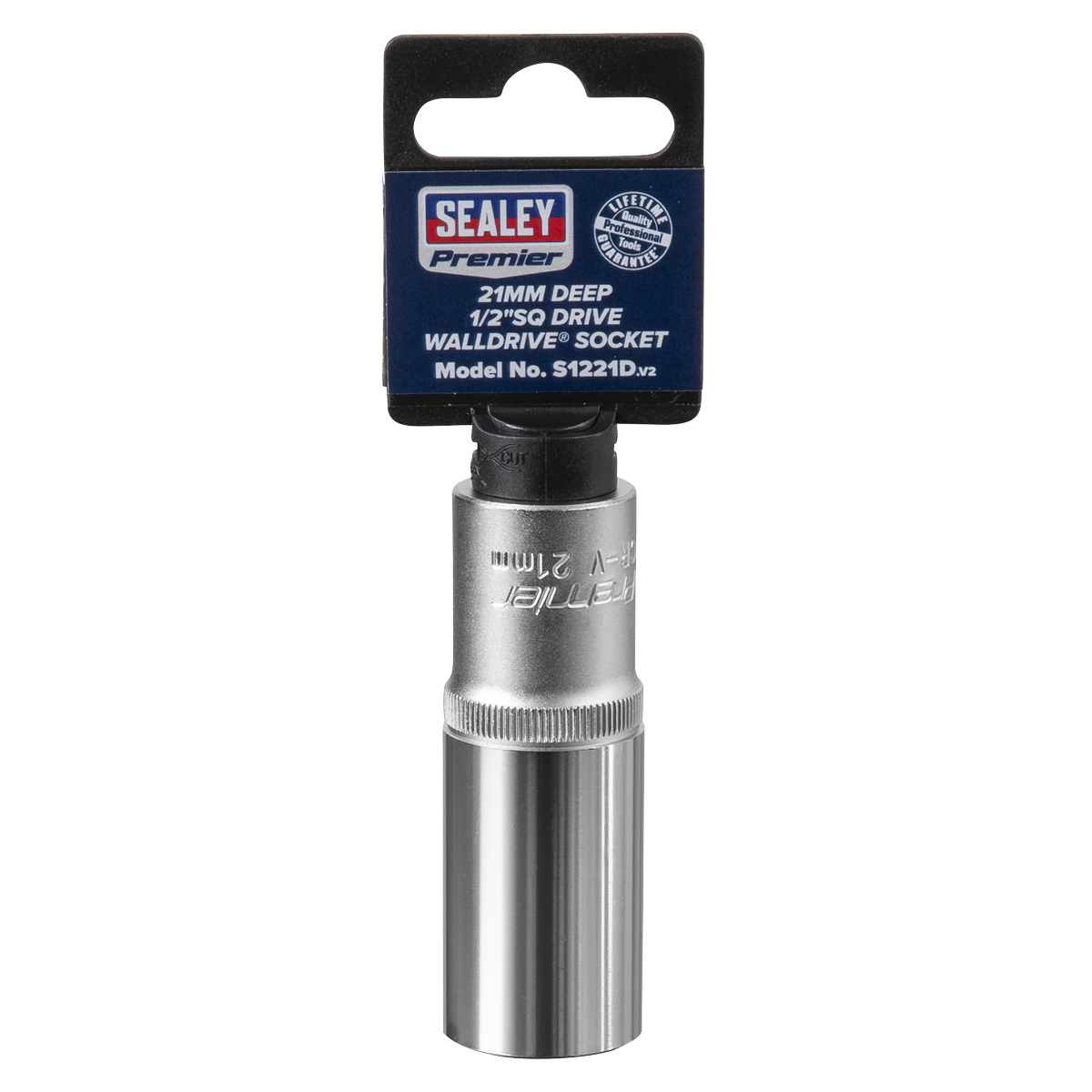 Sealey WallDrive Socket 21mm Deep 1/2" Square Drive Chrome Vanadium Steel S1221D