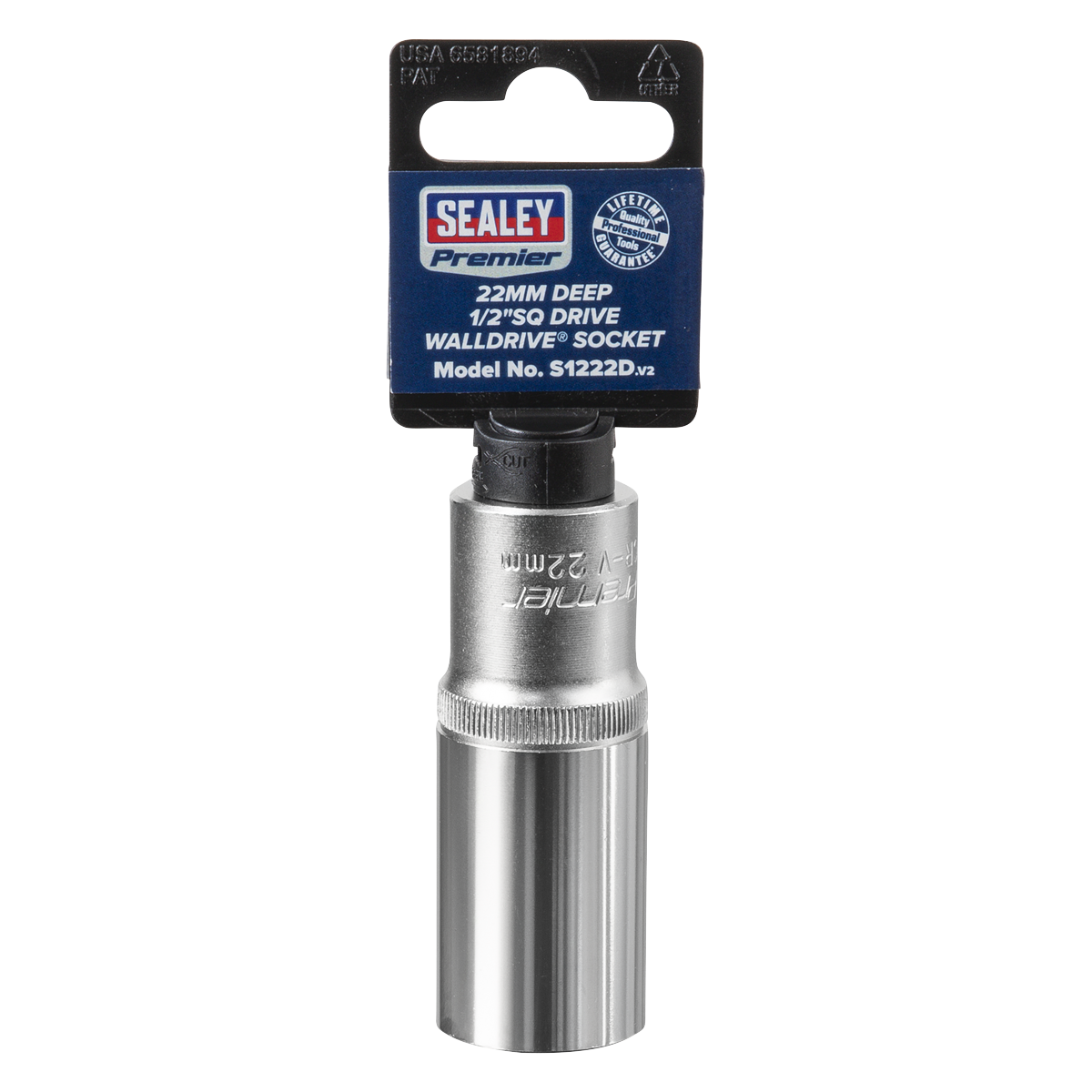 Sealey WallDrive Socket 22mm Deep 1/2" Square Drive Chrome Vanadium Steel S1222D