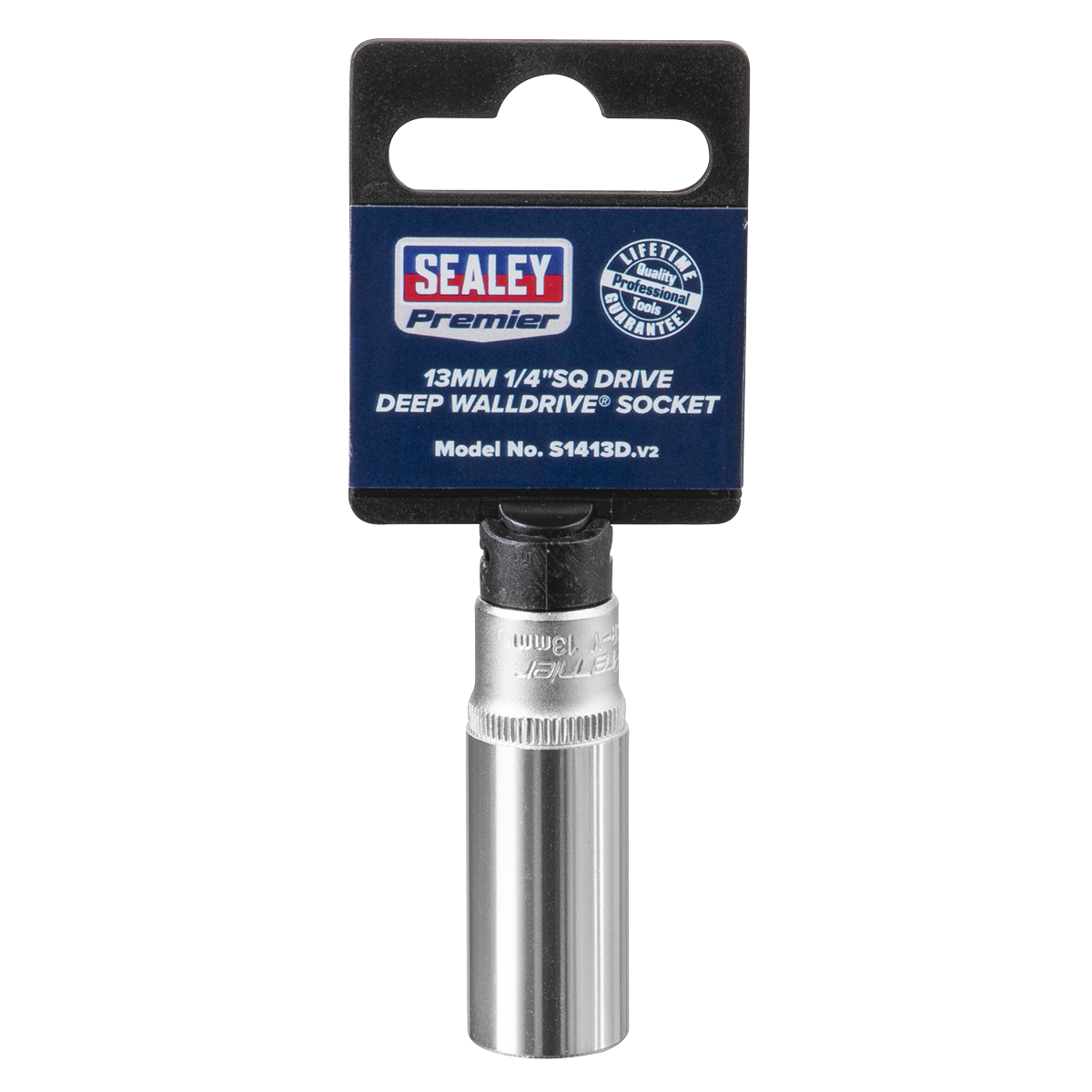 Sealey WallDrive Socket 13mm Deep 1/4" Square Drive Chrome Vanadium Steel S1413D