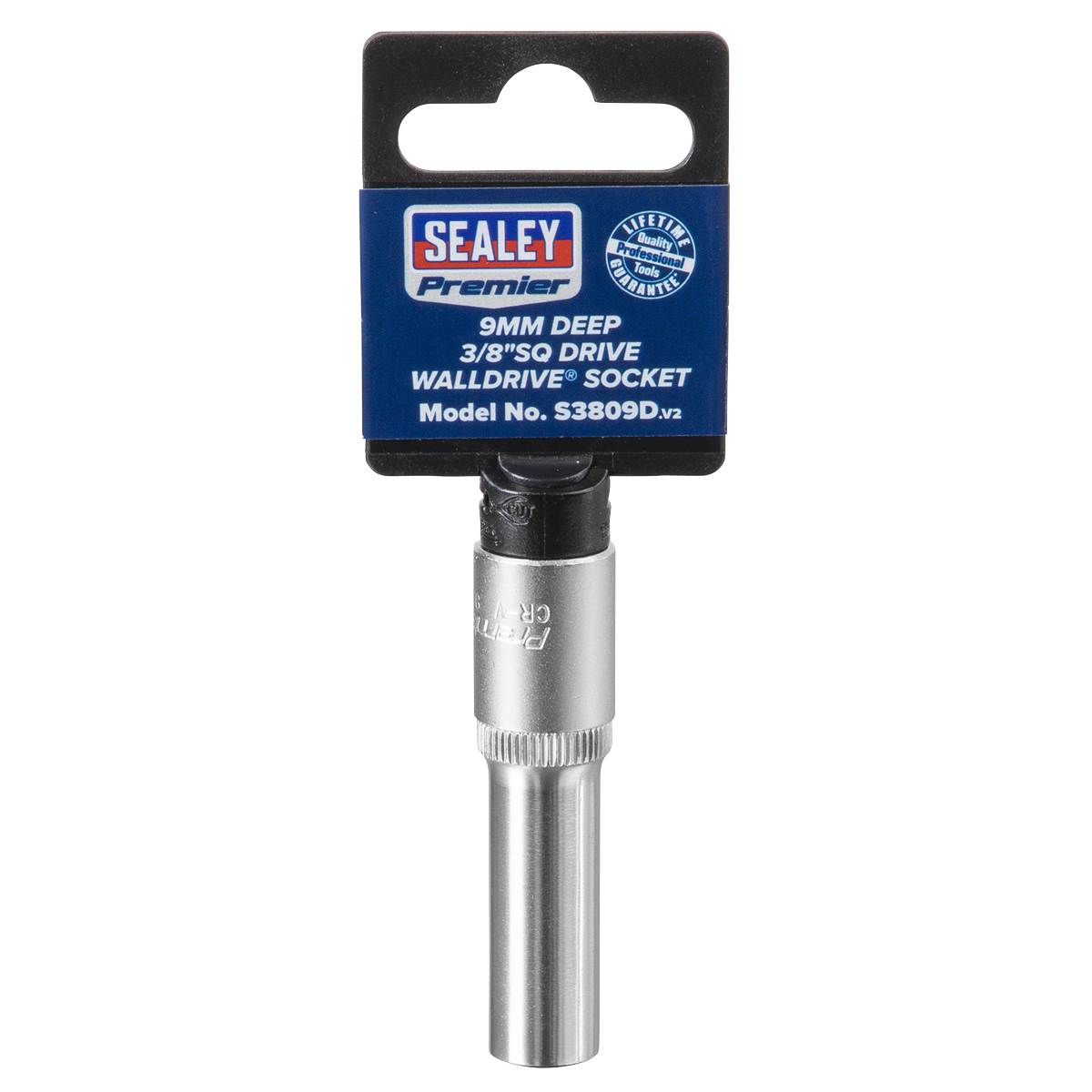 Sealey WallDrive Socket 9mm Deep 3/8" Square Drive Chrome Vanadium Steel S3809D