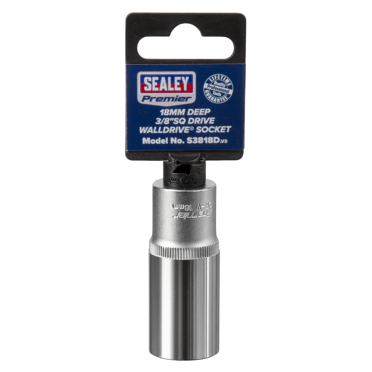 Sealey WallDrive Socket 18mm Deep 3/8" Square Drive Chrome Vanadium Steel S3818D