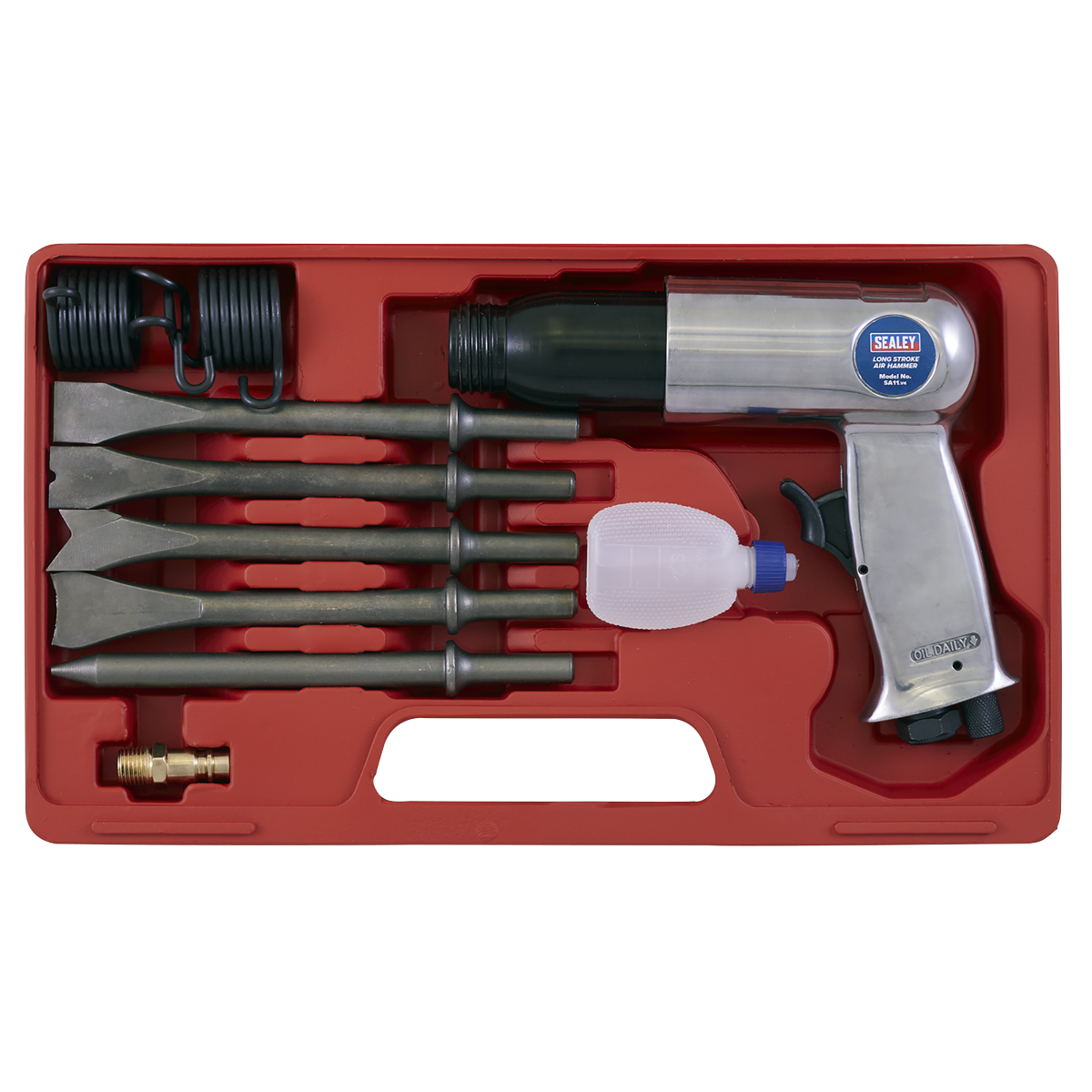 Sealey Air Hammer With Chisels Long Stroke 90PSI 4CFM In Storage Case SA11
