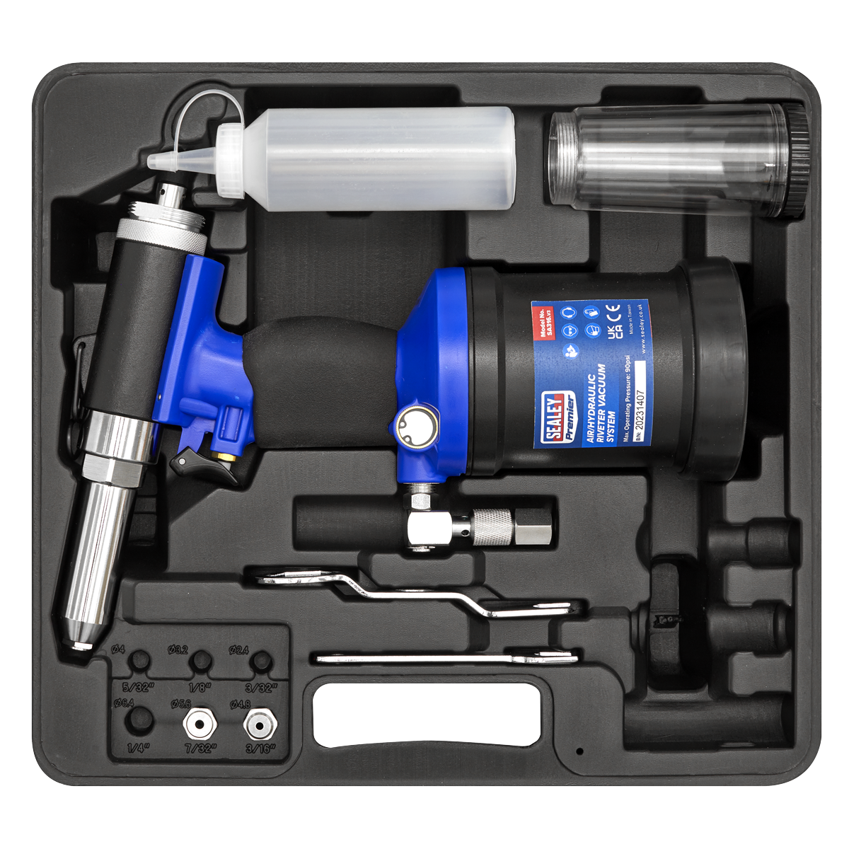 Sealey Air Hydraulic Riveter Heavy Duty Vacuum System Trigger Operated SA316