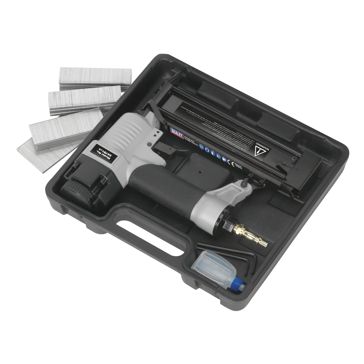 Sealey Air Nail Gun Aluminium Body & Rubber Grip Handle 15-50mm 1/4" BSP SA791
