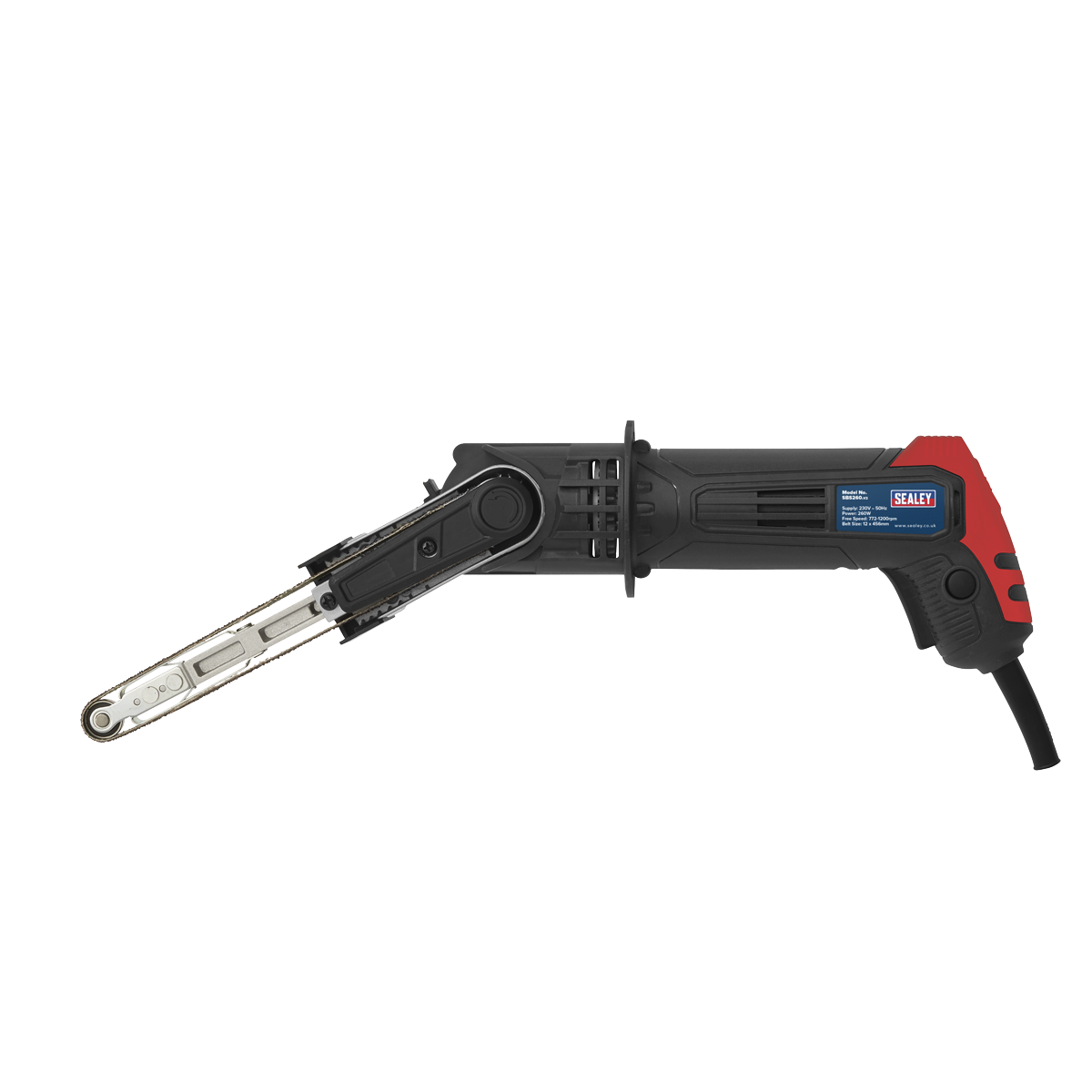 Sealey 260W 12x456mm Variable Speed Belt Sander Push to Lock 772-1200rpm SBS260