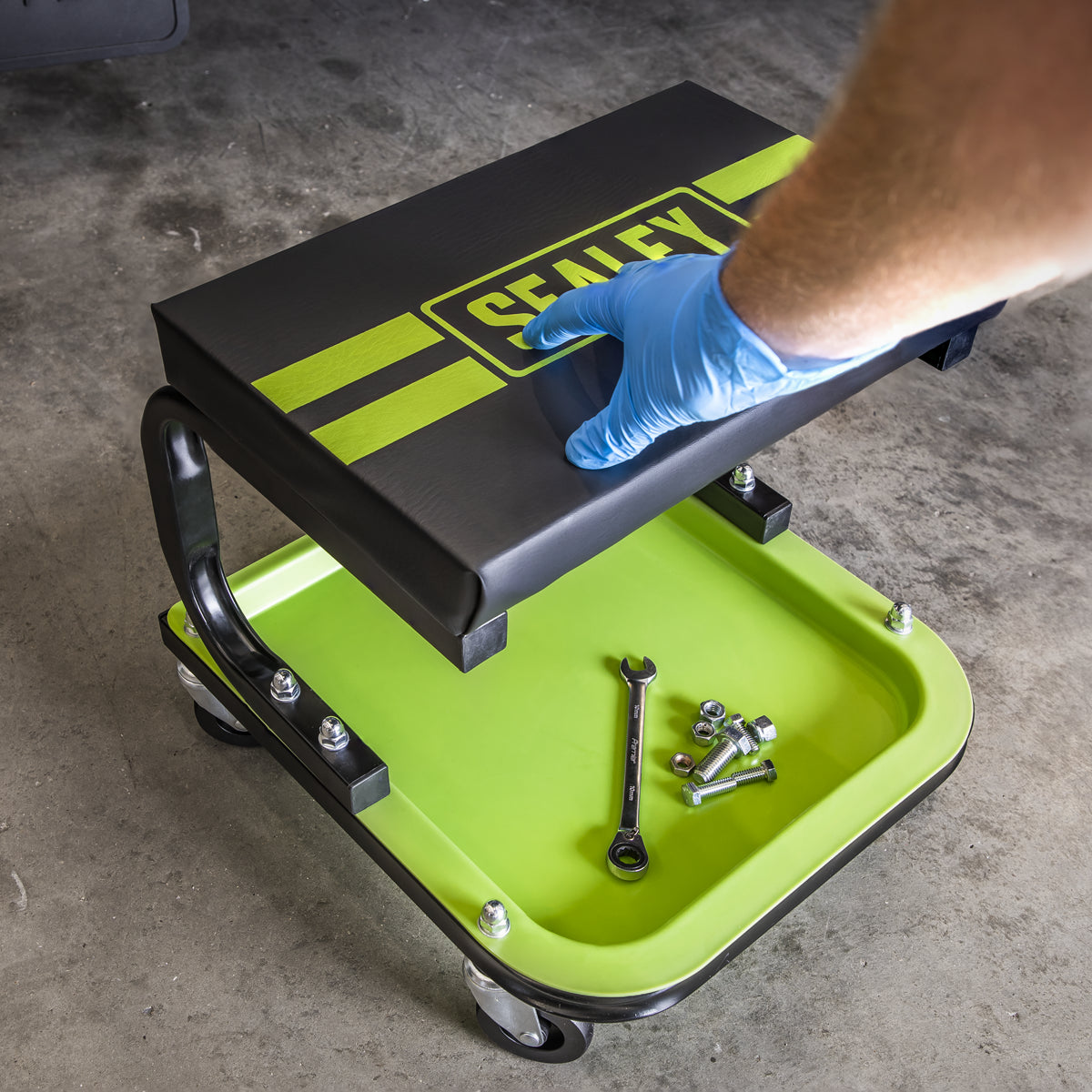 Sealey Mechanics Utility Seat With Powder Coated Finish- Hi-Vis Green SCR9HV