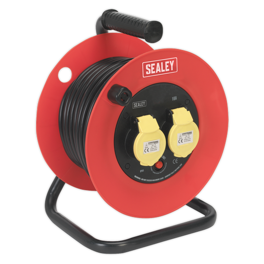 Sealey Cable Reel Extension 25M 2x 110V 1.5mm² Heavy Duty Thermal Trip CR12515