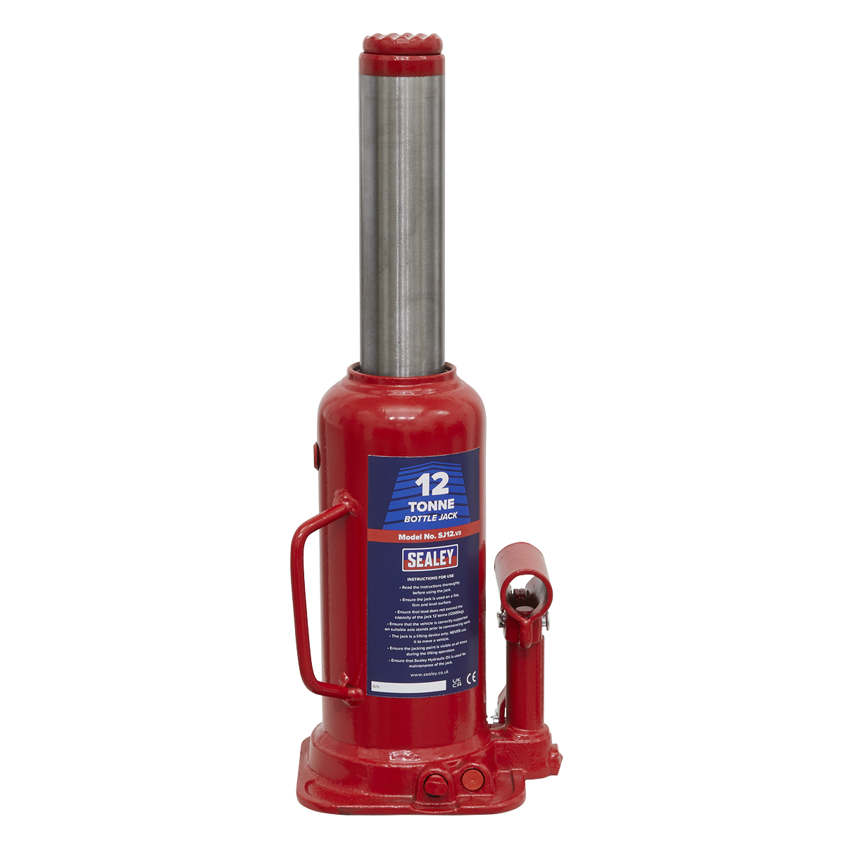 Sealey Bottle Jack Lift With Overload Valve & 2-Piece Handle 12 Tonne SJ12