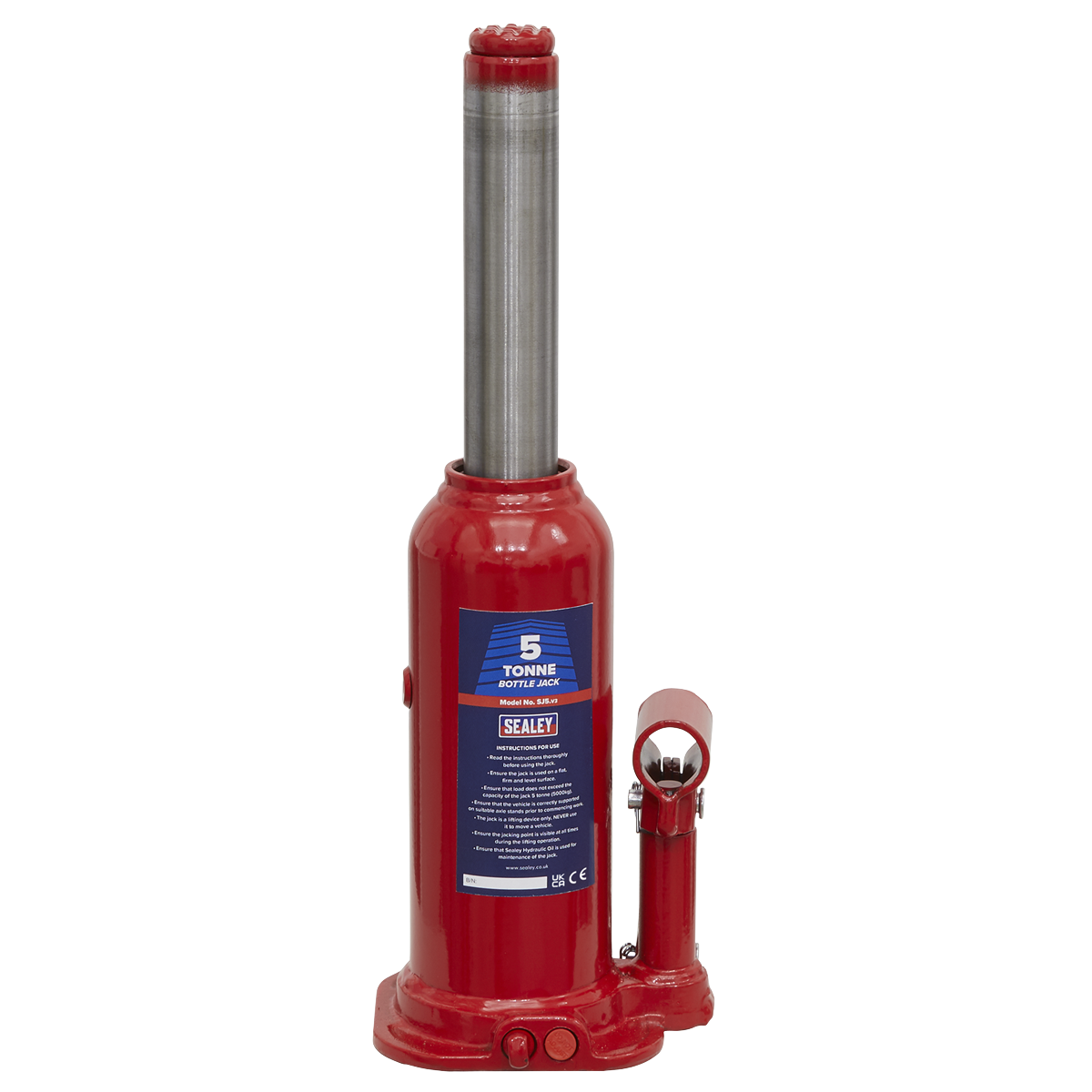 Sealey Bottle Jack Lift With Overload Valve & 2-Piece Handle - 5 Tonne SJ5