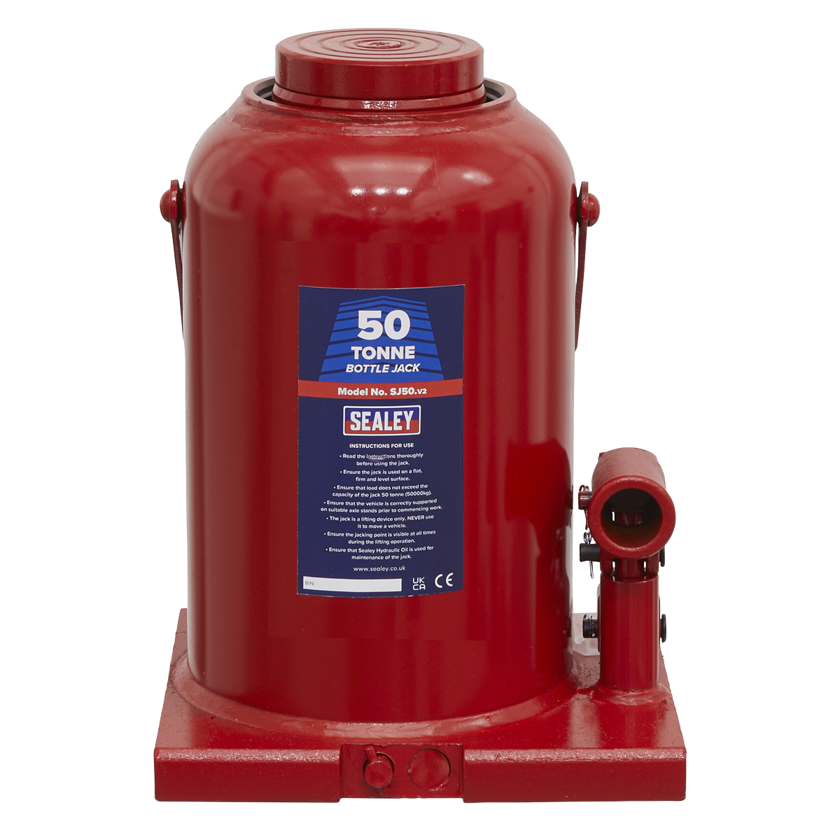 Sealey Bottle Jack Lift With Overload Valve & 2-Piece Handle 50 Tonne SJ50