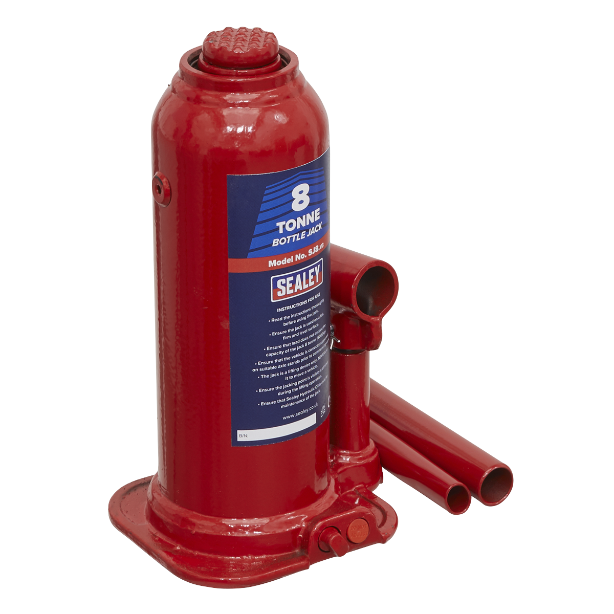 Sealey Bottle Jack Lift With Overload Valve & 2-Piece Handle - 8 Tonne SJ8