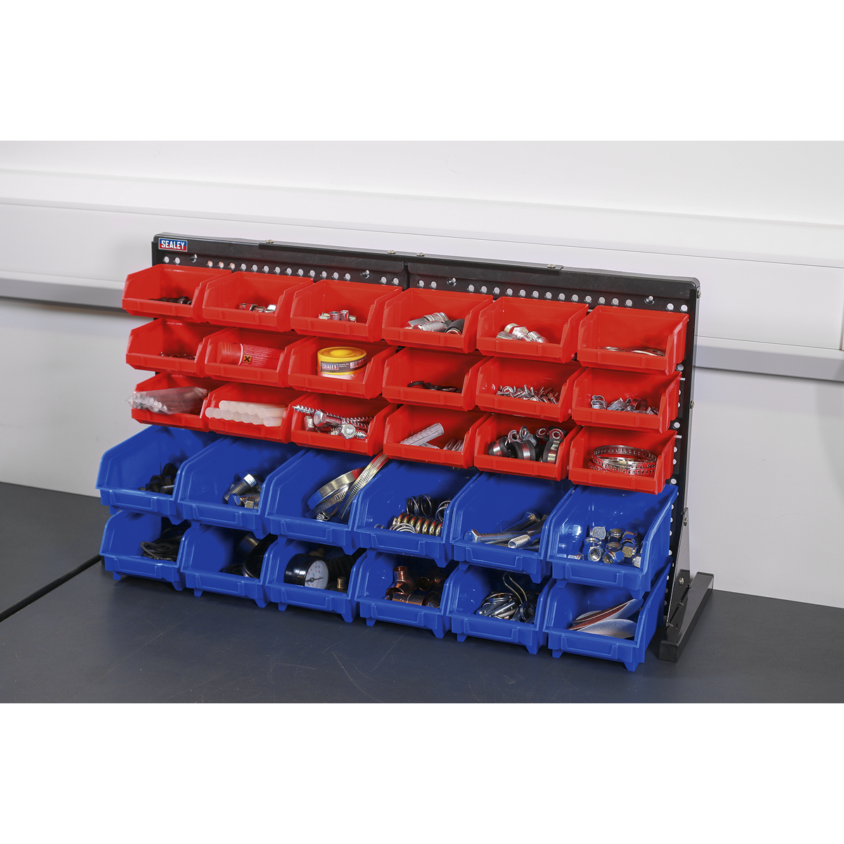 Sealey 30 Bin Bench Mounting Storage System Organiser + Steel Cross Bar TPS1218