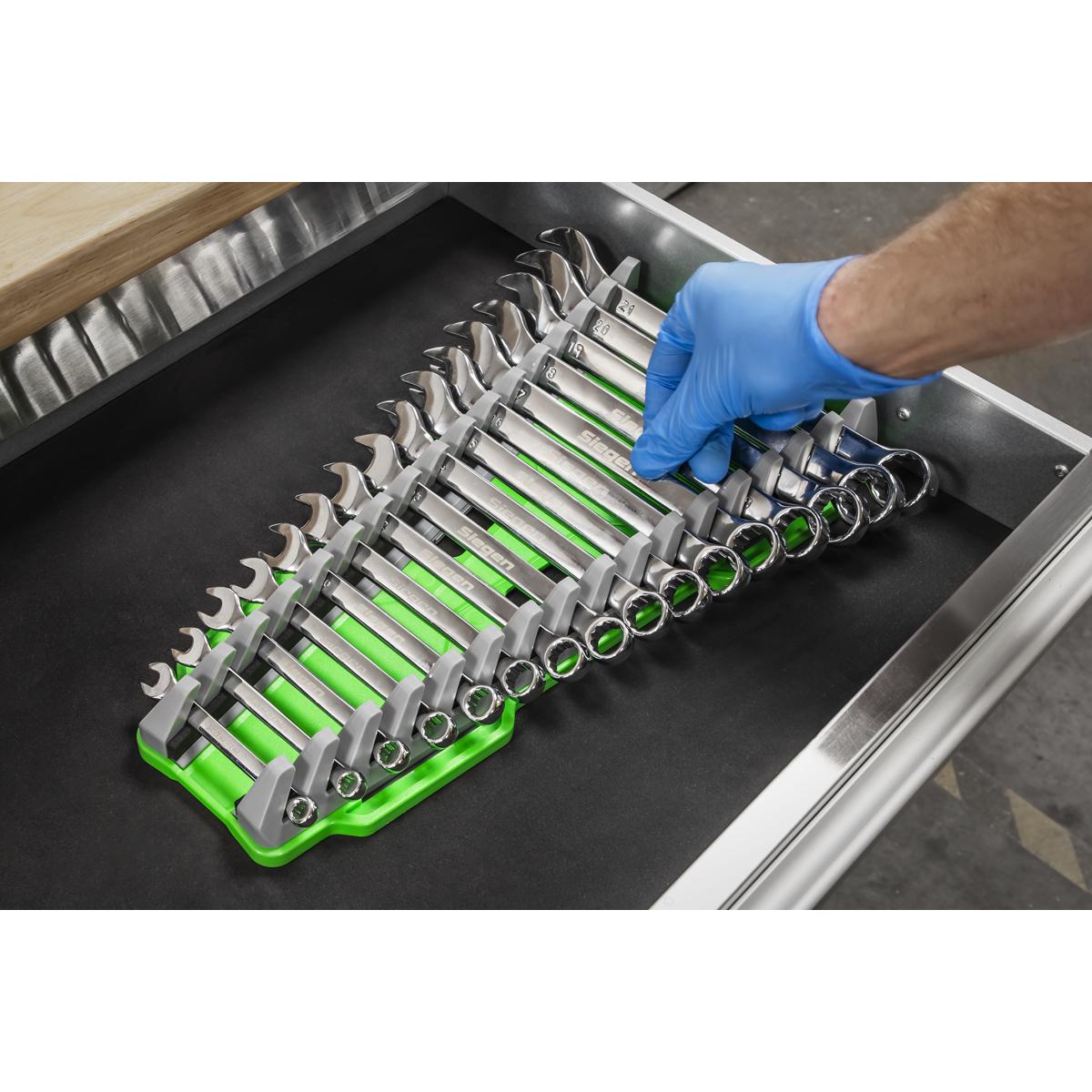 Sealey Reversible Spanner Rack With Quick Change Design 16Pc Hi-Vis Green WR11HV