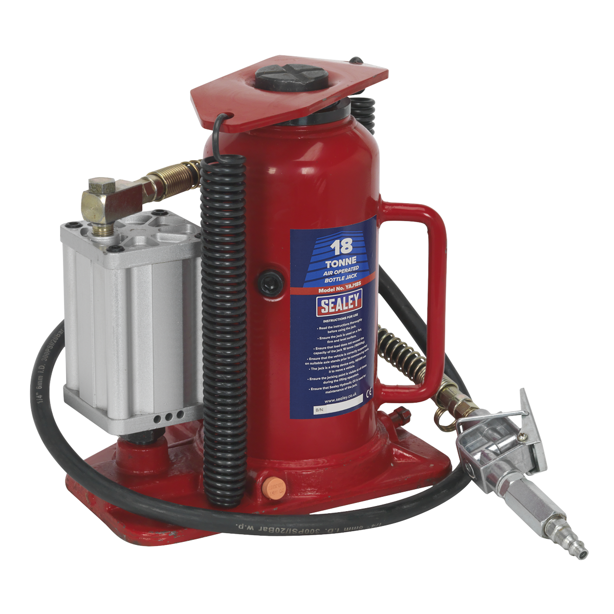 Sealey Air Operated Bottle Jack Lift With Sectional Pump Handle 18 Tonne YAJ18S