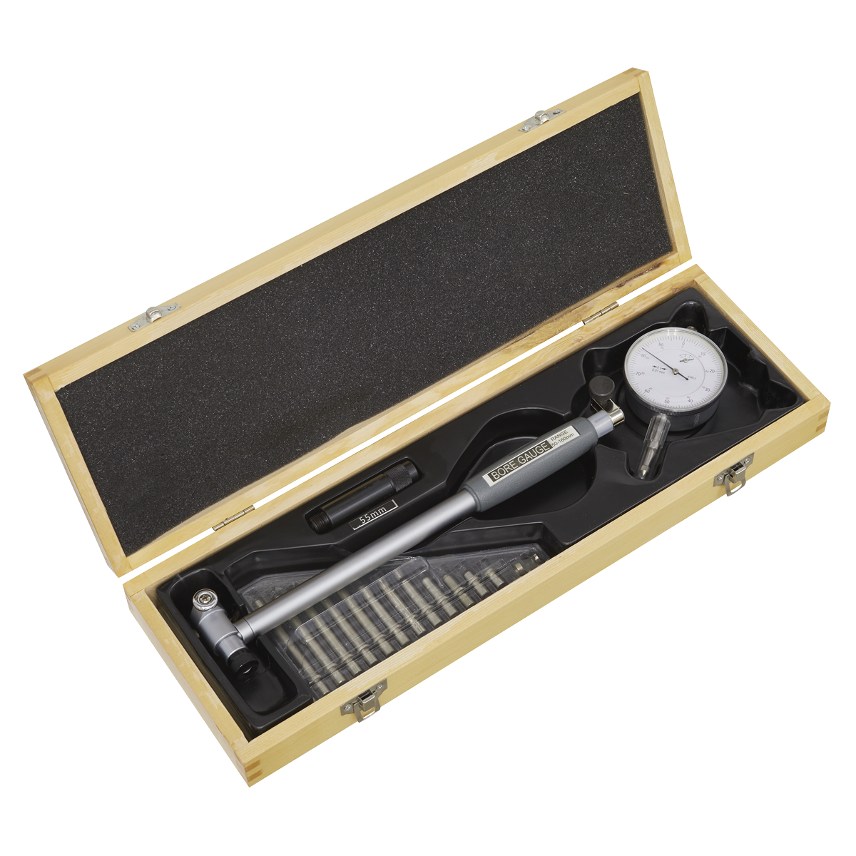 Sealey 50-160mm Precision Dial Bore Gauge In Wooden Storage Case DBG5010