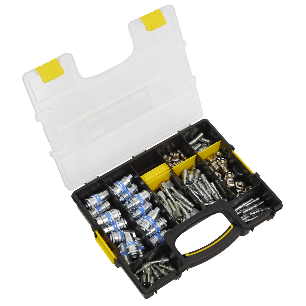 Sealey Air Coupling Kit Nine Compartment Composite Storage Case 110 Pcs AC110K