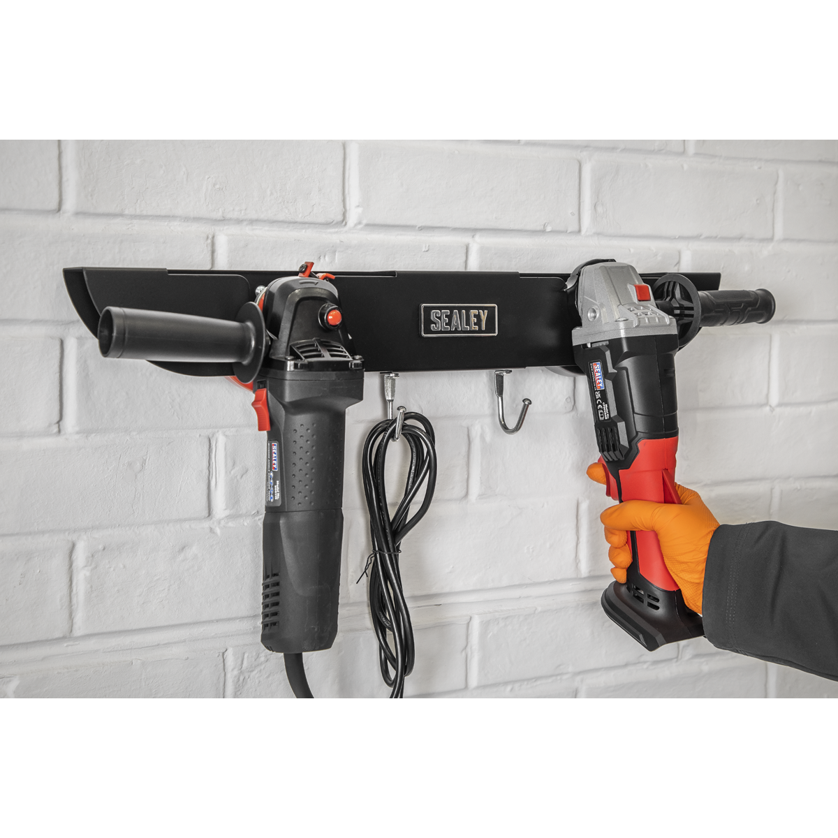 Sealey Angle Grinder Storage Rack 2 Bay Wall Mounting 150mm 180mm Diameter AGSR2